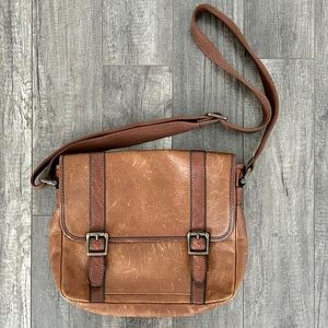 Fossil Distressed Brown Leather Satchel Messenger Bag